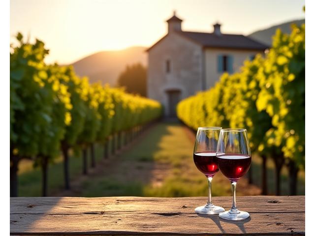 Vignoble provençal et verres de vin